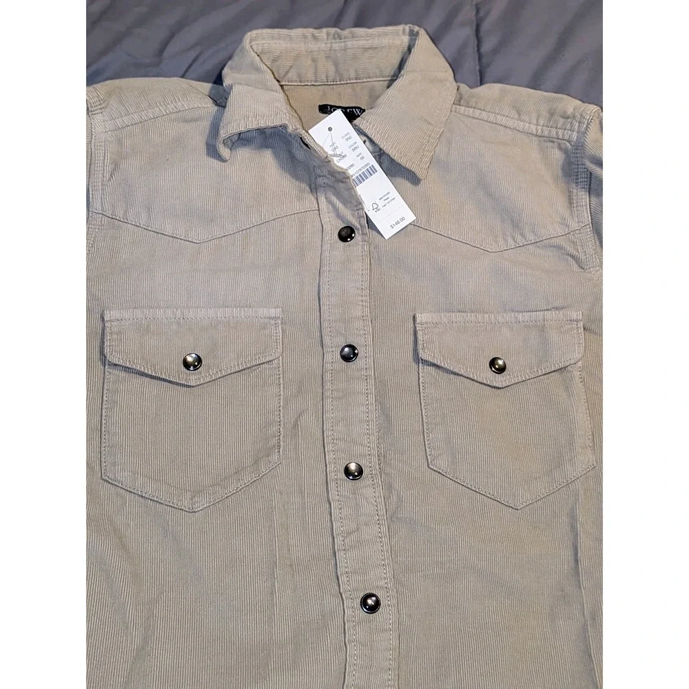 J. Crew Corduroy Western Shirt Tan Snap Button Long Sleeve Size 00 NWT $148 Flaw